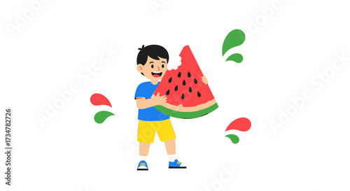 A Joyful Child Embraces Summer With A Gigantic Slice Of Juicy Watermelon