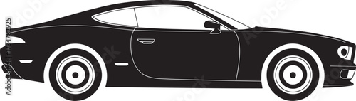 Sport car silhouette side view; automobile contour design on transparent background