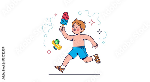 A Joyful Youngster Relishes Summer Time, Celebrating The Delight With Ice Cream