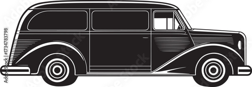 Vintage Sedan Delivery Van Car Outline Black White