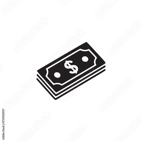 Illustration of a black stack of money, representing finance, wealth, and economic prosperity in a minimalist design, suitable for icons and financial themes