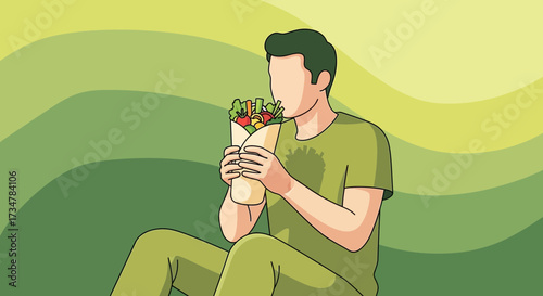 A Person Enjoying A Wrap Filled With Fresh Vegetables, Healthy Eating Lifestyle