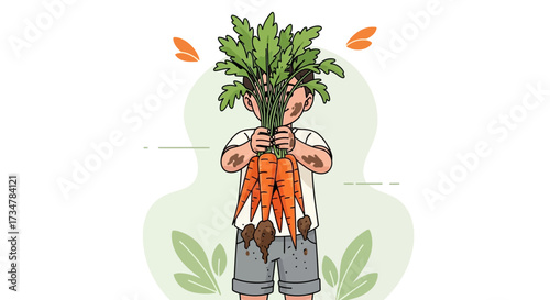A Young Boy Holding Carrots Demonstrating Garden Fresh Produce And Organic Farming