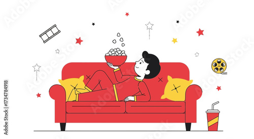 A Young Person Watching Film While Enjoying Popcorn In A Relaxed Evening