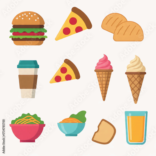 A vibrant and diverse collection of popular fast food and snack items, showcasing a variety of delicious and appealing treats