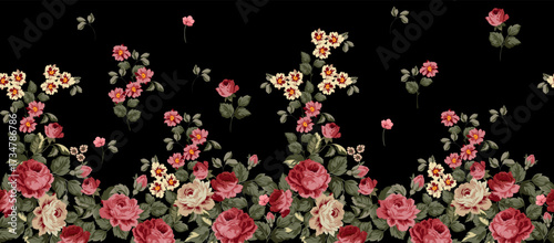 Horizontal flowers pattern. Flowers background. Abstract elegance pattern