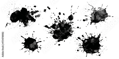 ink blots and splats. detailed ink splats Hyperrealistic Highly Detailed Isolated On Transparent Background	