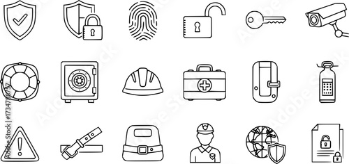Set of safe related vector line icons.