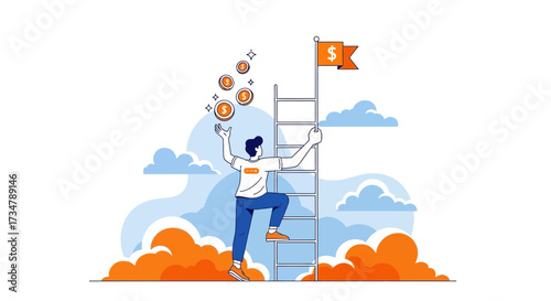 Achieving Financial Goals: A Businessman's Journey of Climbing to Success and Wealth