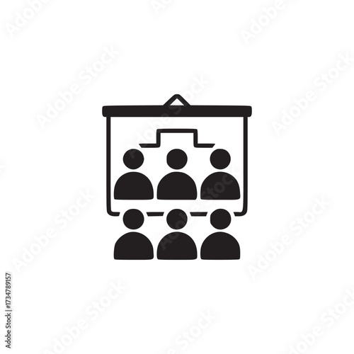 Vector art of a presentation being given to a group of people, the presenter is showing a chart or graph to the audience, who are seated and listening attentively the atmosphere is professional and in