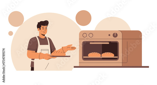Artisan Baker Presenting Golden Brown Bread Loaves Fresh From The Oven Using Minimalist Design