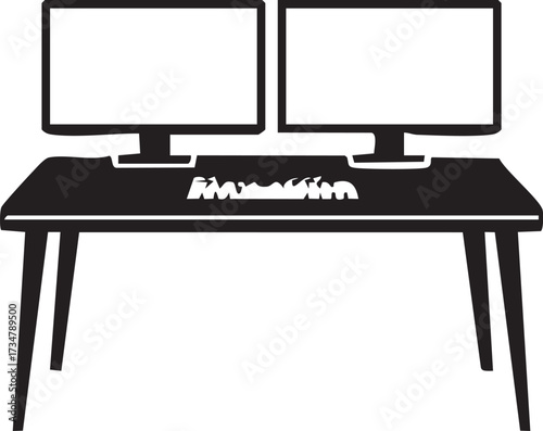 Dual Monitor Desk Setup silhouette vector