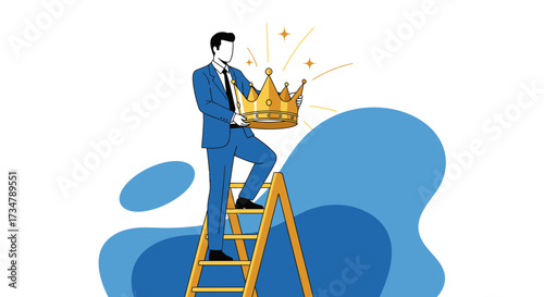 Achieving Success: A Business Man Reaching The Pinnacle Of Achievement With a Crown