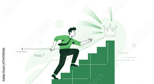 Achieving Success: A Businessman Ascends Staircase Towards His Ultimate Goal