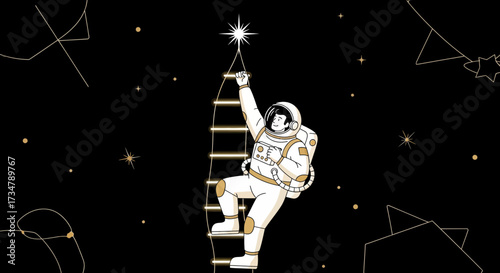 Astronaut Climbing Ladder Reaching Star in Space for Exploration Dream and Achievement