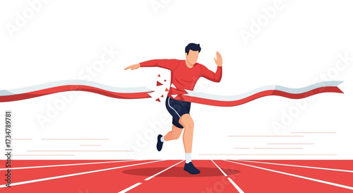 Athlete Breaking The Finish Line Ribbon Depicting Perseverance, Victory, And Dedication