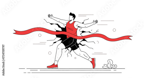 Athlete Breaking Through Obstacles and Achieving Victory in a Dynamic Conceptual Illustration