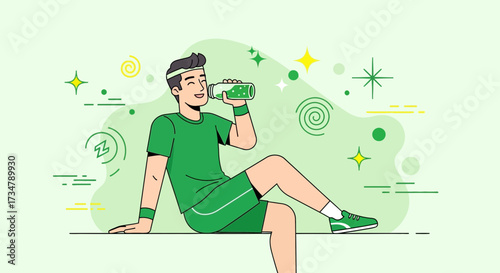 Athlete Hydrating With Healthful Drink Bottle After Fitness Exercise, Enjoying Refreshment