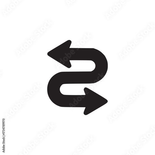 Illustration of a black doubleended arrow, representing a twoway direction, loop, or reversible process, suitable for navigation, workflow, or decisionmaking themes