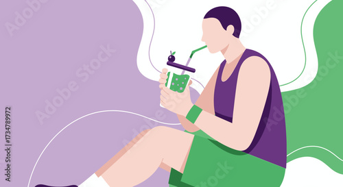 Athlete Resting And Consuming Refreshing Beverage After Achieving Physical Fitness Goals