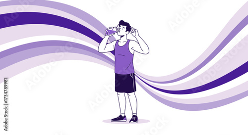 Athlete Rehydrating Concept Against A Minimalistic Abstract Wave Background