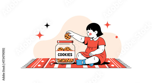Adorable Girl Reaching For A Cookie From A Glass Jar Filled With Delicious Treats