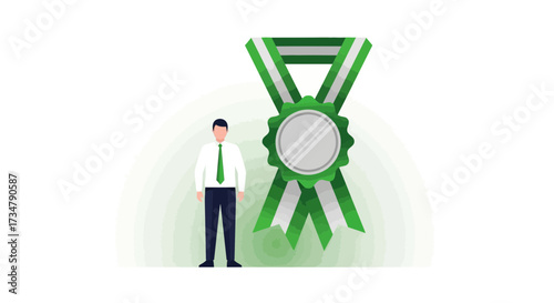 Awarded Employee Celebrating Achievement and Receiving a Silver Medal in Recognition