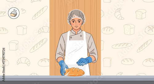 Baker Packing Bread with Hygiene Practices: A Food Industry Concept