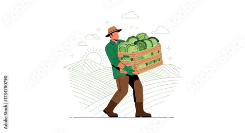 Agriculturist's Labor: A Farmer's Stride, Harvesting Vegetables in the Morning Sun