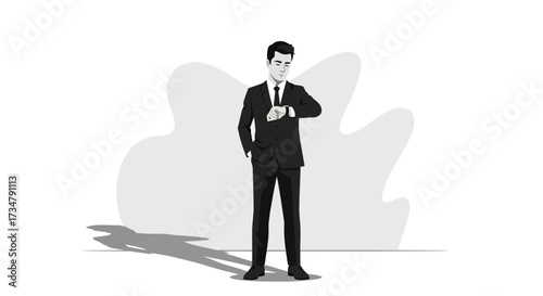 An Elegant Illustration of a Businessman Checking the Time While Waiting for Something