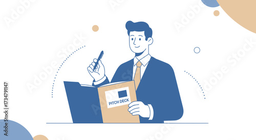 An Entrepreneur Examines Pitch Deck Ideas While Maintaining A Sophisticated Presentation Style