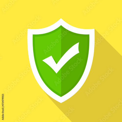 Green Shield Checkmark Icon Modern Flat Design Symbolizing Digital Security, Data Protection, and Verification for Assured Online Safety and System Integrity