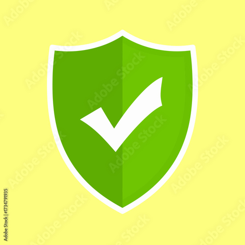 A vibrant green shield icon with a prominent white checkmark, symbolizing robust digital security, reliable protection, guaranteed system integrity, and successful validation