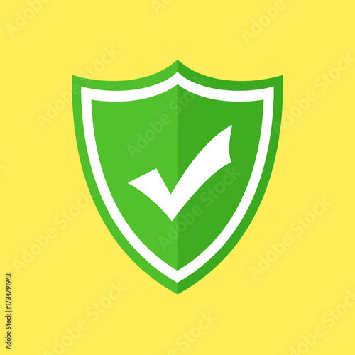 Green Shield with a White Check Mark Symbol, Icon Representing Security, Protection, Safety, and Success