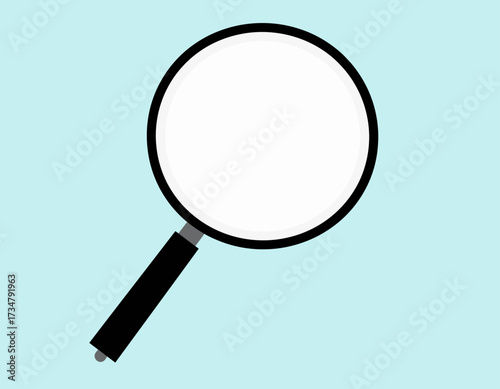Vector icon of a classic magnifying glass on a light blue background, representing search, exploration, and detailed analysis concepts