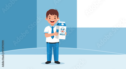 Boy Holding Milk Carton: A Wholesome and Healthy Illustration Suitable for Various Themes
