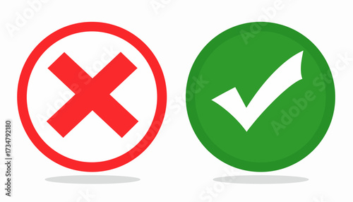 Vector graphic of green checkmark and red cross icons. These essential symbols represent correct/incorrect, approval/disapproval, and success/error states for user interface and status indicators