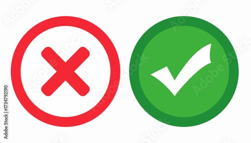 Red Cross Mark and Green Checkmark Icons Representing Wrong and Right Choices