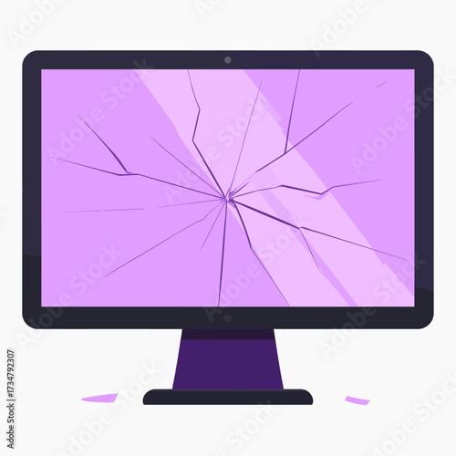 Cracked Computer Monitor Illustration Digital Device Damage and Screen Malfunction Concept