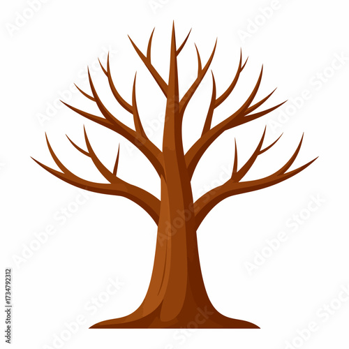 A bare deciduous tree stands tall with its branches reaching towards the sky, symbolizing the dormancy of winter