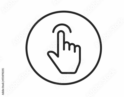 A black and white outline icon of a finger pointing upwards inside a circle, representing interaction and selection
