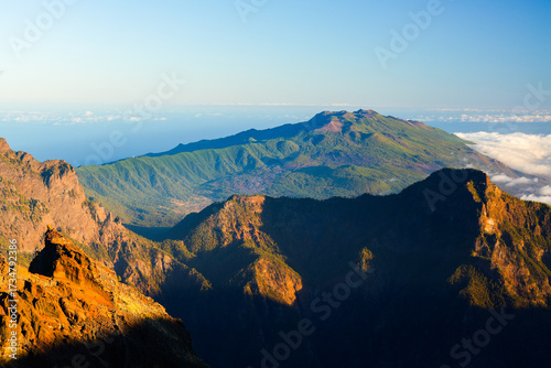 Scenic landscape of the Caldera de Taburiente on the trek near Roque de los Muchachos, La Palma, Canary Islands, Spain, Europe