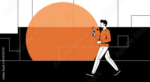 Broadcasting Concept Depicted: Modern Communicator in an Abstract Spatial Context