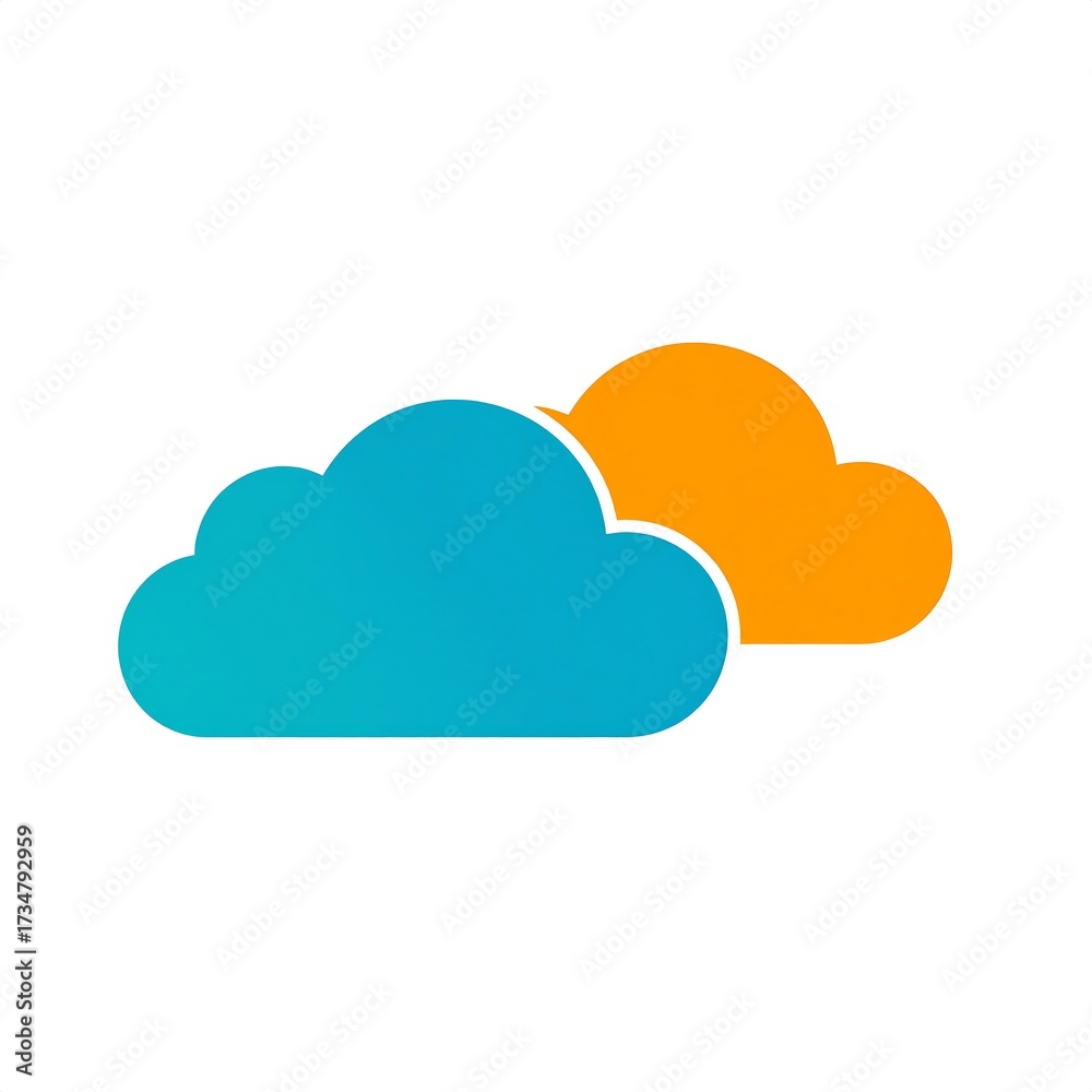 Fototapeta premium Two stylized clouds, teal and orange