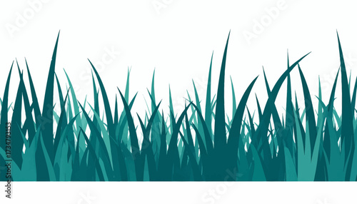 Vector illustration of stylized teal green grass blades creating a natural border on a clean white background with copy space