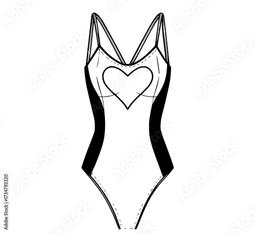 a swimsuit with a heart cutoutblack, hanger, heart, illustration, kite, origami, white 