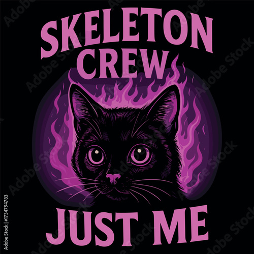 Skeleton Crew Just Me Funny Black Cat Purple Flame Gothic Halloween Design