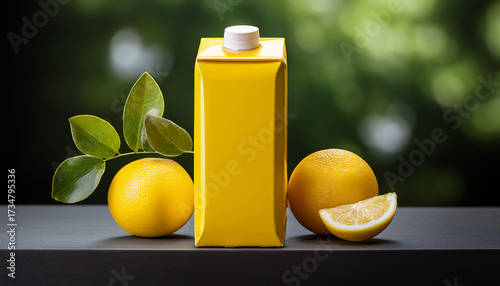 Yellow Juice Carton Displaying Fresh Clean Packaging With Transparent Backdrop Highlighting Natural Organic Beverage Design
