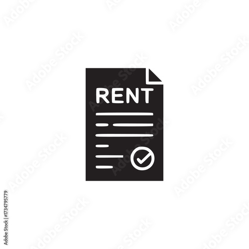 Vector art of rent agreement document icon symbol of rental contract, lease, or property management vector illustration of a rent agreement with a checkmark, representing approval or completion