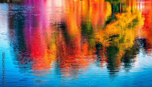 Abstract Painting Of Cascading Colors Reflecting In Still Water Surface